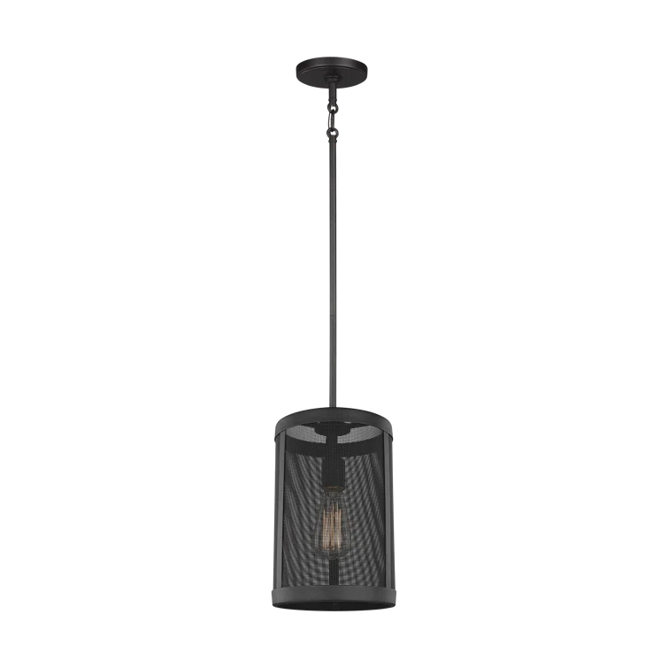 Generation Lighting 6128501-12 Restoration One Light Pendant from Seagull - Gereon Collection in Black Finish,