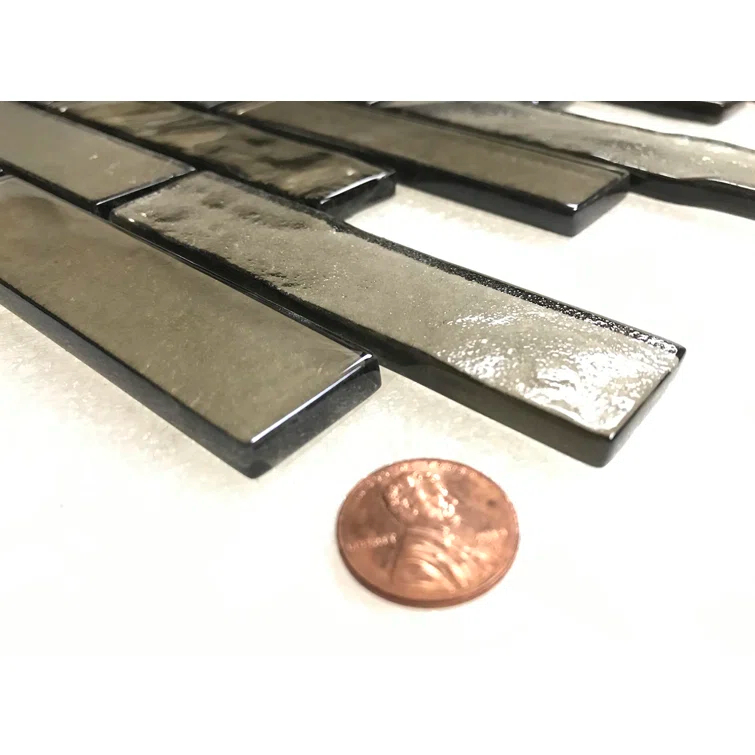 Landscape 1 in. x 4 in. Translucent Glass Plastic Face Mounted Brick Mosaic Designer Pool Tile