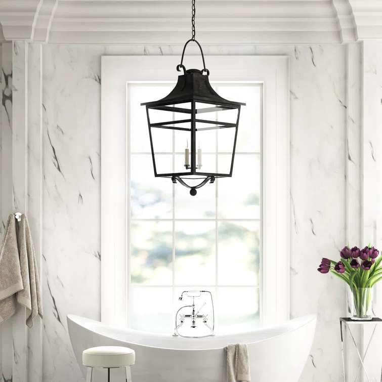 French Rust 48.5" Outdoor Pendant Light with Clear Glass