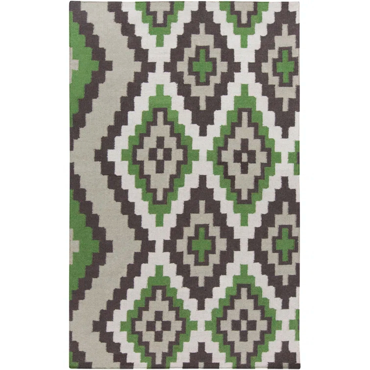 Alameda Southwestern Handwoven Wool Black/Green/Gray Area Rug