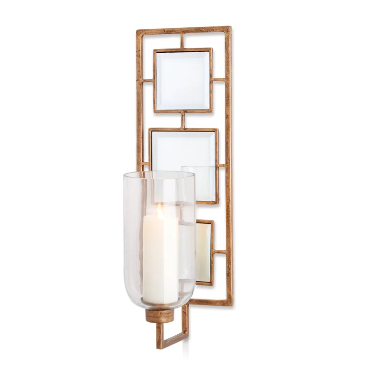 Antique Gold Glass Hurricane Wall Candle Sconce