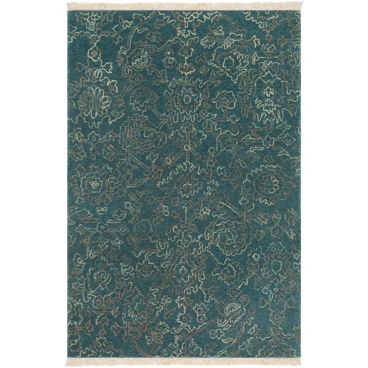 Wilmington Blue Hand-Knotted Wool Rectangular Rug
