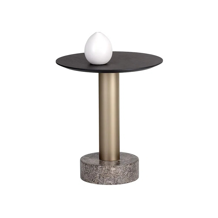 Transitional Charcoal Grey Round End Table with Light Grey Marble Top