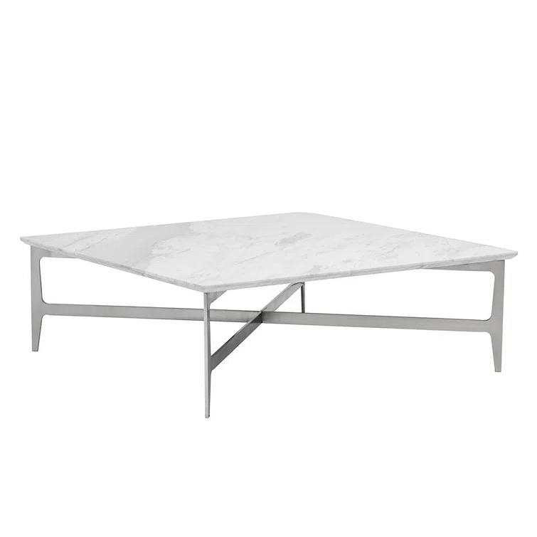 Clearwater 47" White Marble and Wood Outdoor Coffee Table