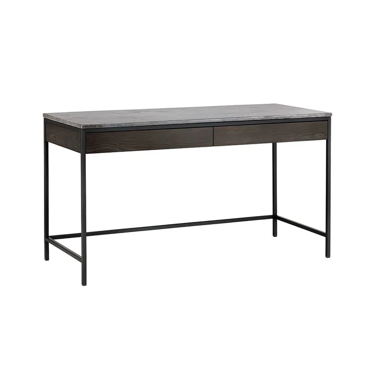 Gray Oak and Marble Home Office Desk with Drawer