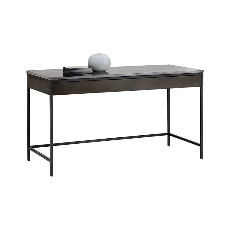 Gray Oak and Marble Home Office Desk with Drawer
