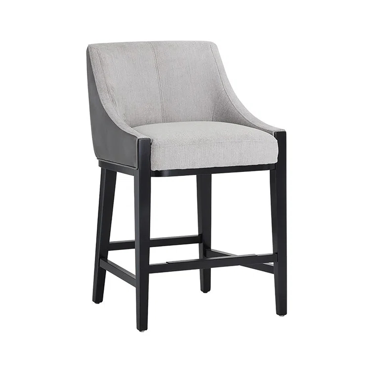Aurora Transitional Barstool in Overcast Grey Leather and Polo Club Stone