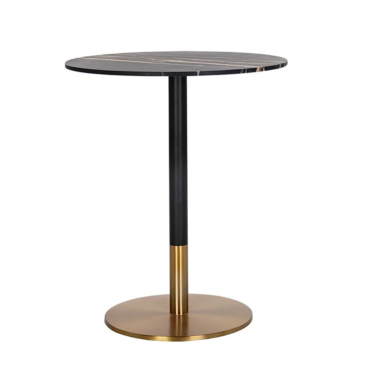 Round Black Marble Bar Height Dining Table with Gold Base