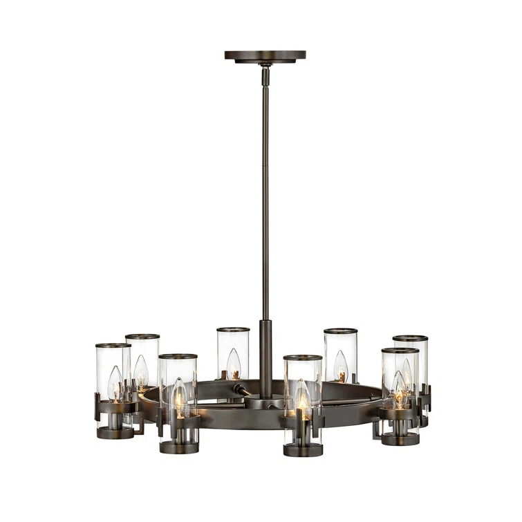 Reeve 8-Light Wagon Wheel Chandelier with Glass Shades