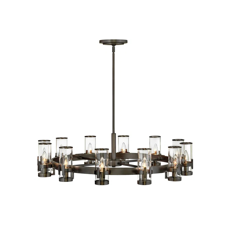 Reeve 12-Light Black Oxide Wagon Wheel Chandelier with Clear Glass