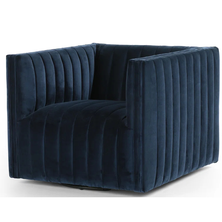 Sapphire Navy Swivel Glove Chair in Luxurious Leather and Wood