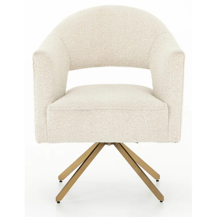 Cream Boucle Swivel Task Chair with Brass Legs