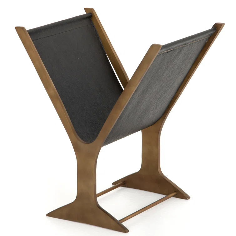 Rustic Brass and Black Faux Leather Magazine Rack