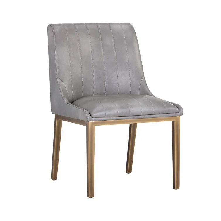 Gray Faux Leather Upholstered Side Chair with Metal Frame