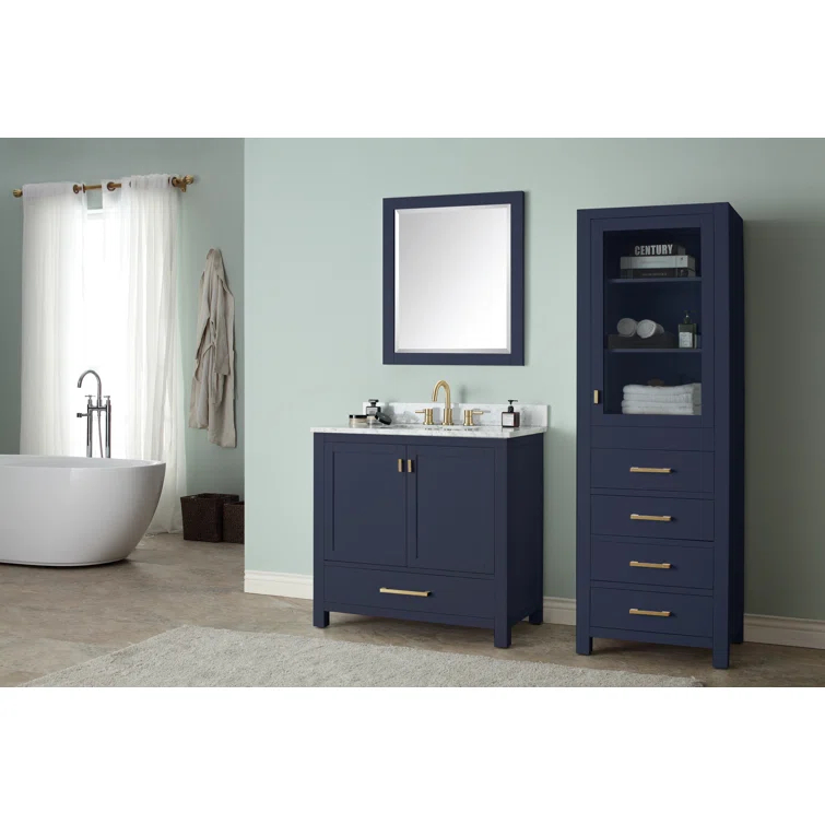 Modero 36'' Navy Blue Solid Wood Freestanding Vanity Base