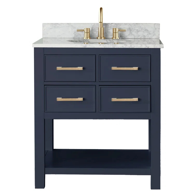 Navy Blue Solid Wood 30" Vanity with Stone Top