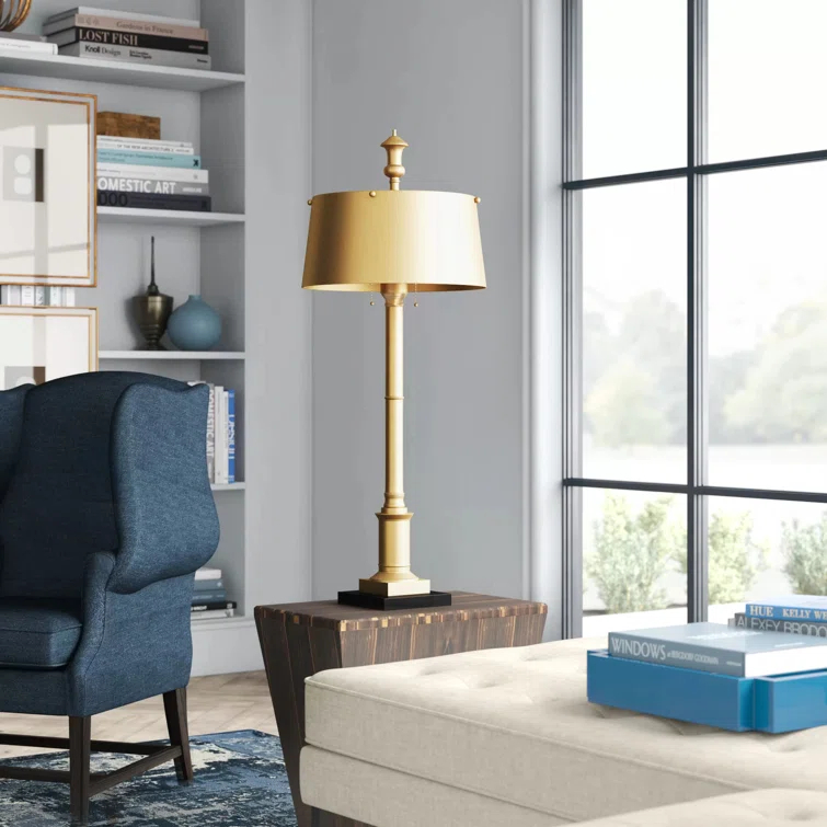 Antique Brass 48" Table Lamp with Stainless Steel Shade