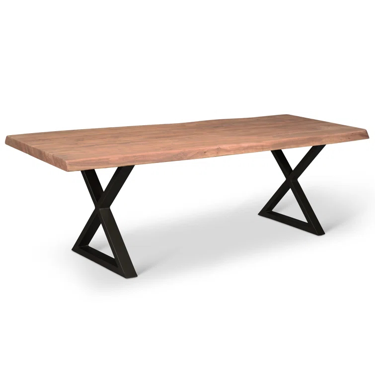 Ebonized Acacia Wood & Black Aluminum 116" Transitional Dining Table