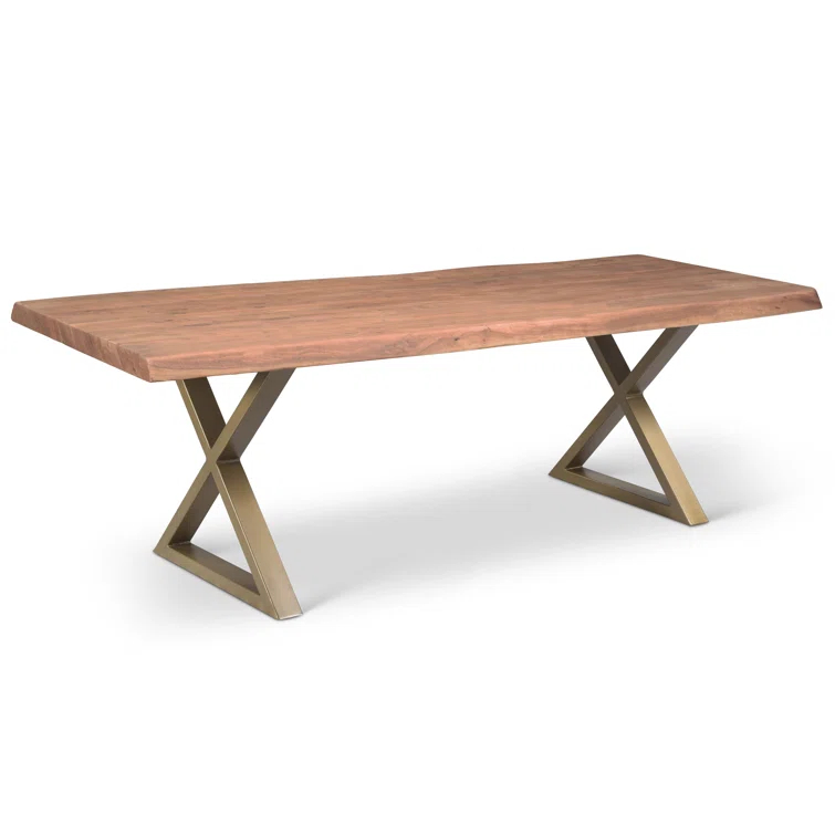 Americano Acacia Wood & Brass X-Base 116" Dining Table