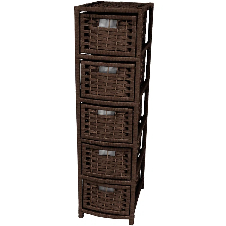Oriental Furniture Natural Fiber Occasional Chest, 5 Drawer, Mocha color