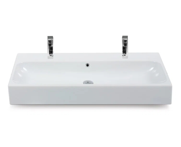 CeraStyle By Nameeks Pinto 18.3'' White Ceramic Rectangular Vessel, Wall Mount Bathroom Sink with Overflow