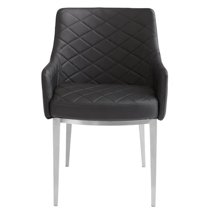 Black Faux Leather Armchair with Metal Legs