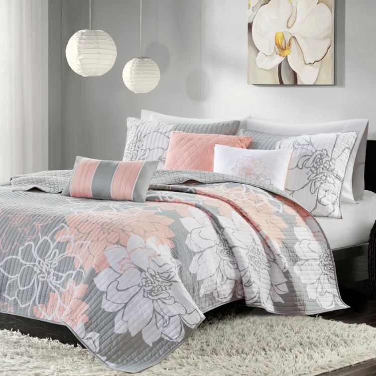 Lola Floral 6 Piece Reversible Cotton Quilt Set