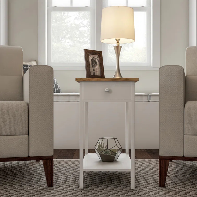 Lavish Home Small Side Table with Drawer - Nightstand with Shelf for Bedroom or Dorm - Narrow End Table for Living Room or Entryway