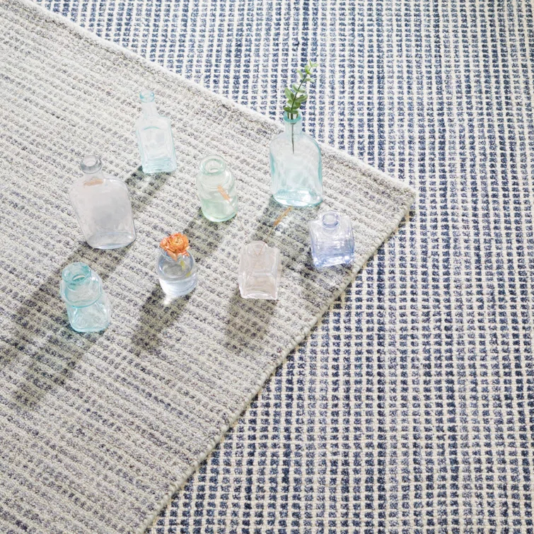 Homer Blue Hand Loom Knotted Wool/Viscose Rug