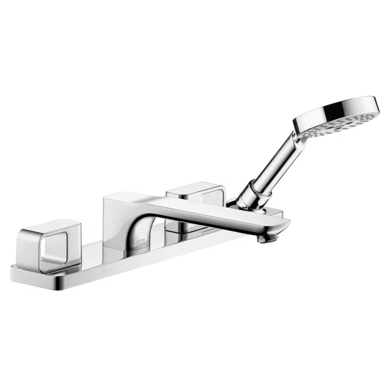 Double Handle Deck Mounted Roman Tub Faucet Trim with Diverter and Handshower