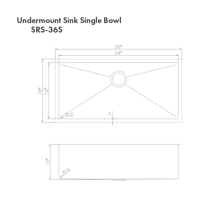ZLINE 36 in. Meribel Undermount Single Bowl DuraSnow Stainless Steel Kitchen Sink W/ Bottom Grid (SRS-36S)