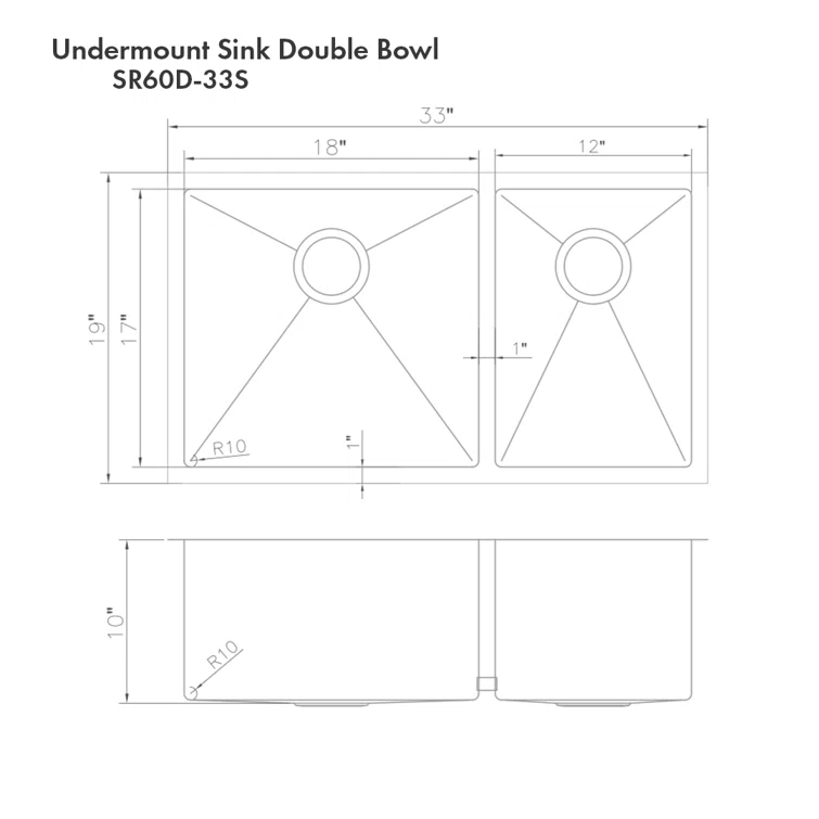 ZLINE 33 in. Chamonix Undermount Double Bowl DuraSnow Stainless Steel Kitchen Sink W/ Bottom Grid (SR60D-33S)