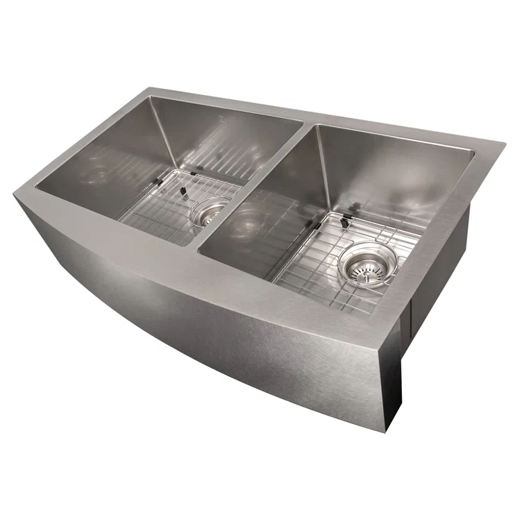 ZLINE 36 in. Courchevel Farmhouse Apron Mount Double Bowl DuraSnow Stainless Steel Kitchen Sink W/ Bottom Grid (SA60D-36S)