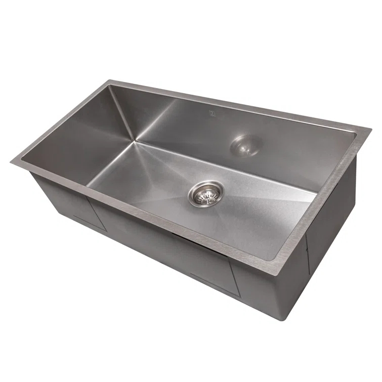 ZLINE 36 in. Meribel Undermount Single Bowl DuraSnow Stainless Steel Kitchen Sink W/ Bottom Grid (SRS-36S)