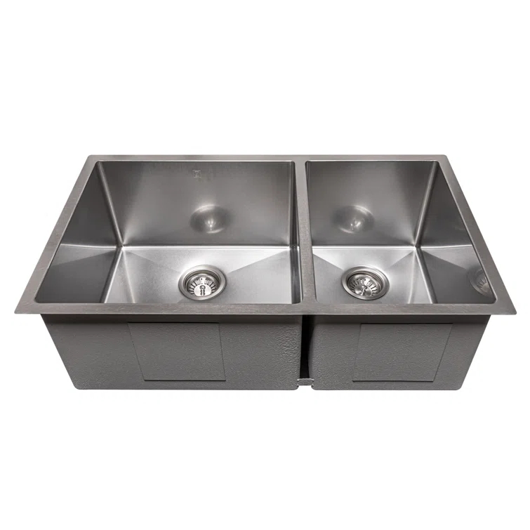 ZLINE 33 in. Chamonix Undermount Double Bowl DuraSnow Stainless Steel Kitchen Sink W/ Bottom Grid (SR60D-33S)