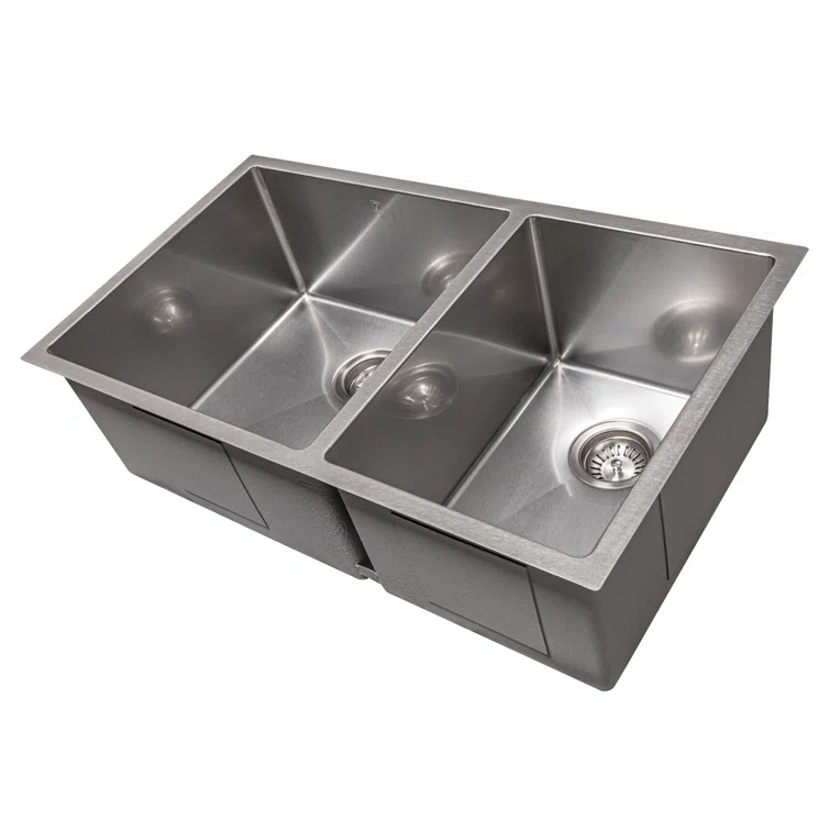 ZLINE 33 in. Chamonix Undermount Double Bowl DuraSnow Stainless Steel Kitchen Sink W/ Bottom Grid (SR60D-33S)