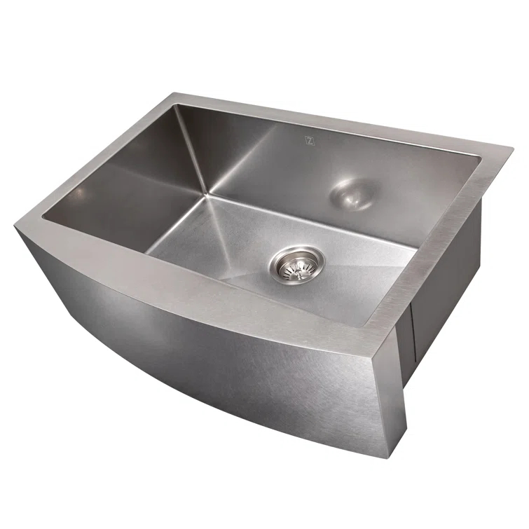 ZLINE 30 in. Zermatt Farmhouse Apron Mount Single Bowl DuraSnow Stainless Steel Kitchen Sink W/ Bottom Grid (SAS-30S)