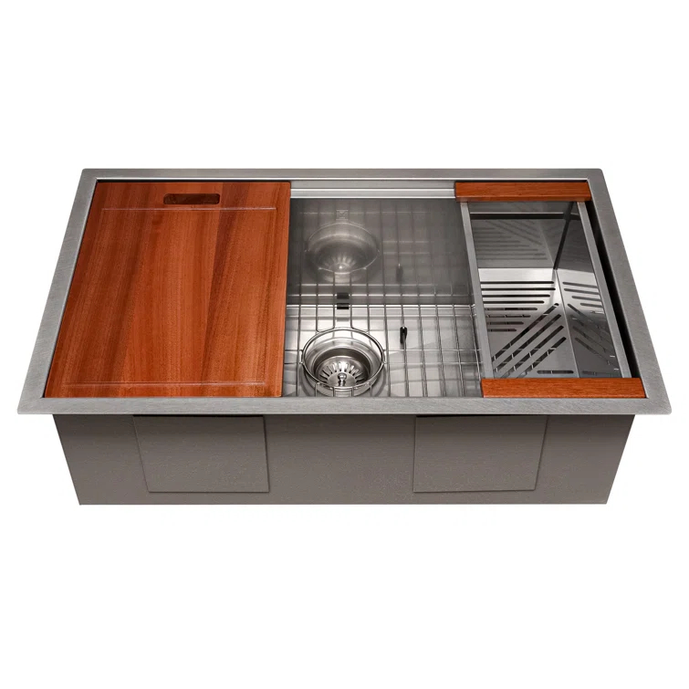 ZLINE 30 in. Garmisch Undermount Single Bowl DuraSnow Stainless Steel Kitchen Sink W/ Bottom Grid & Accessories (SLS-30S)