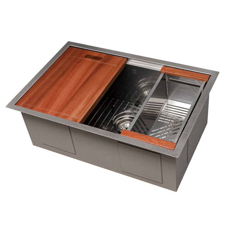 ZLINE 27 in. Garmisch Undermount Single Bowl DuraSnow Stainless Steel Kitchen Sink W/ Bottom Grid & Accessories (SLS-27S)