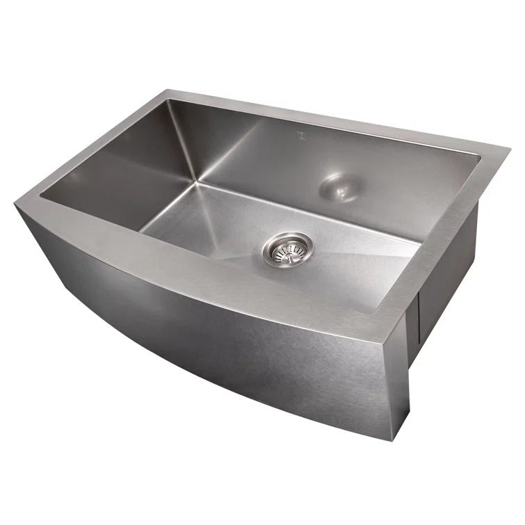 ZLINE 33 in. Vail Farmhouse Apron Mount Single Bowl DuraSnow Stainless Steel Kitchen Sink W/ Bottom Grid (SAS-33S)