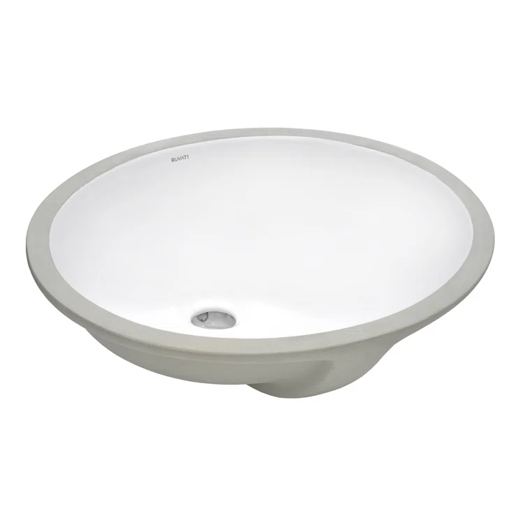 Ruvati inch Undermount Bathroom Vanity Sink White Oval Porcelain Ceramic with Overflow