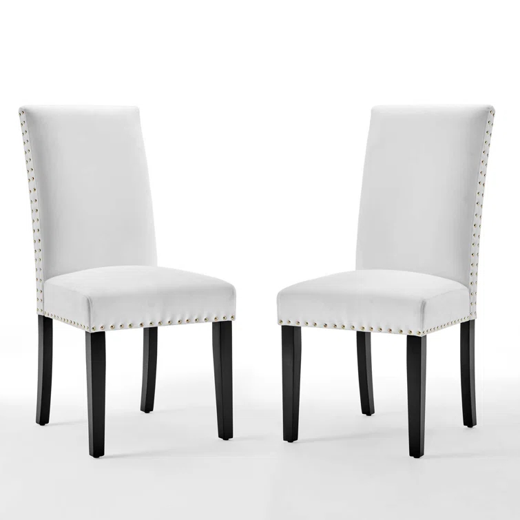 Modway Silver Orchid Lind Velvet Nailhead Trim Dining Side Chairs