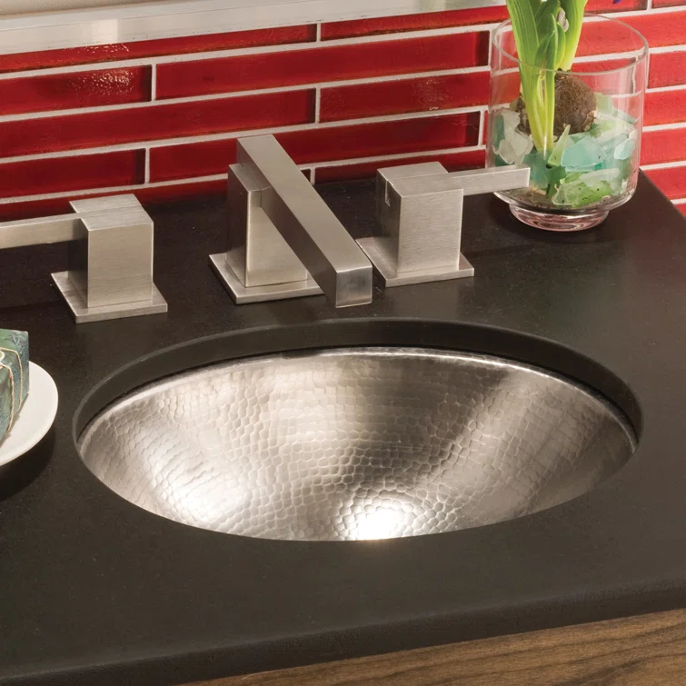 Baby Classic Brushed Nickel Hand Hammered Oval Undermount Bathroom Sink