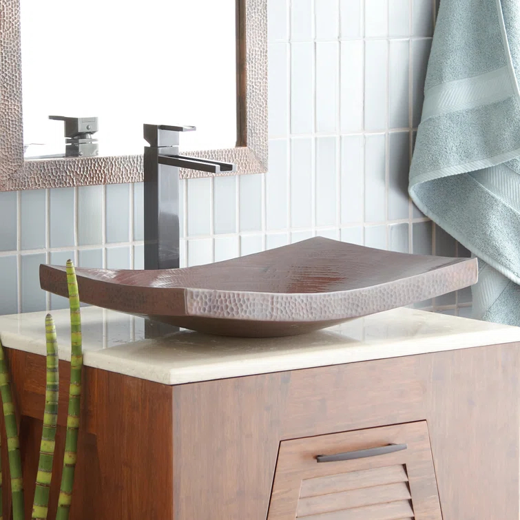 Maestro Antique Copper Metal Hand Hammered Rectangular Vessel Bathroom Sink