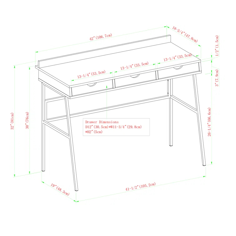 Canal 3-Drawer 42" Writing Desk