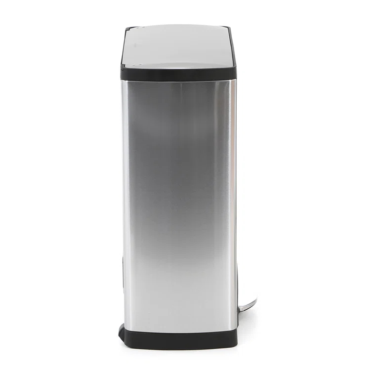 simplehuman Rectangular Dual Compartment Recycling Kitchen Step Trash Can, 46 Liter, Stainless Steel