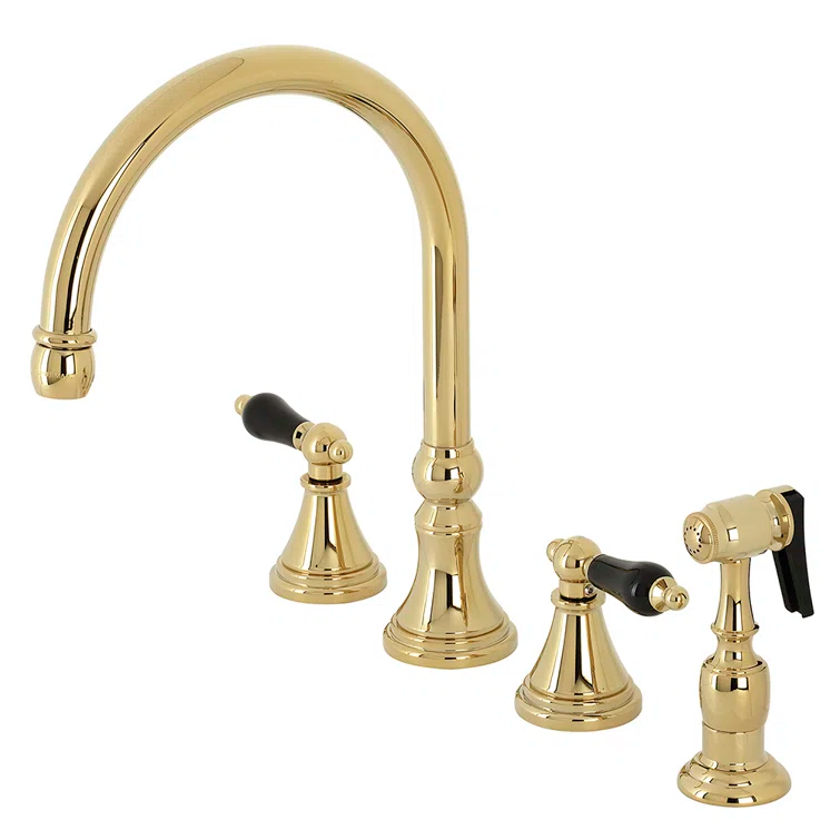 Kingston Brass Duchess Double-Handle 4-Hole Widespread Kitchen Faucet with Brass Sprayer