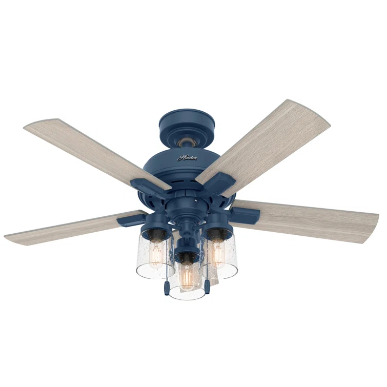 44" Hartland 5 - Blade Modern Farmhouse Indoor Ceiling Fan with Lights and Pull Chains