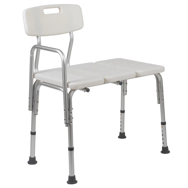 Flash Furniture DC-HY3510L-WH-GG Phoebe Aluminum Height Adjustable Medical Shower Transfer Bench