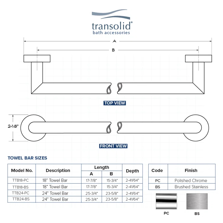 Transolid TTB18-BS Turin 17.75'' 1 Wall Towel Bar